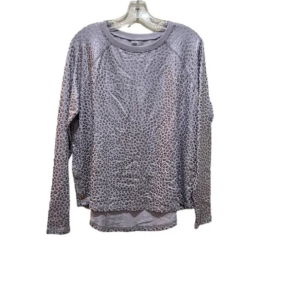 Zuda Leopard Print Metallic Long Sleeve Sweatshirt Top Silver Size Large - Picture 1 of 7